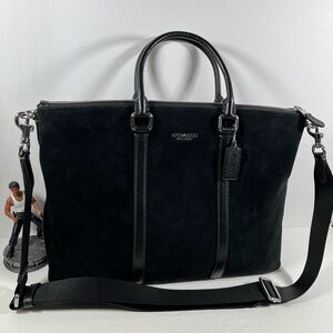NWT COACH Caleb Work Bag Silver/Black Suede and refined pebble leather $598
